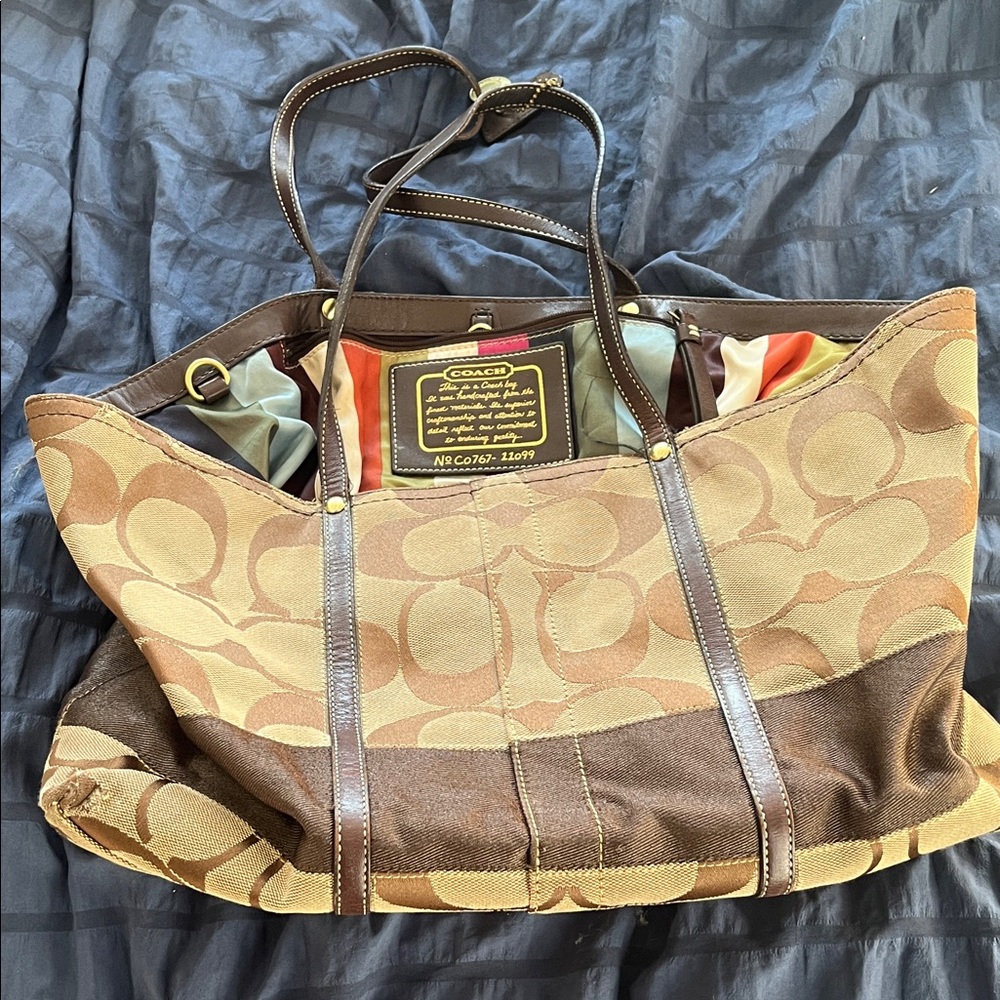Coach Signature Brown and Tan Tote Bag